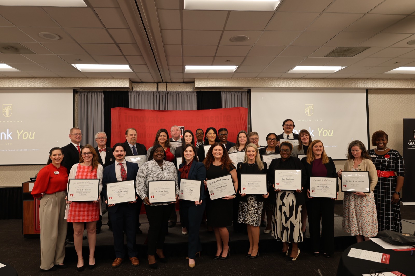 The Georgia Public Defender Council Leadership Academy Class of 2025–2026 with their certificates at graduation