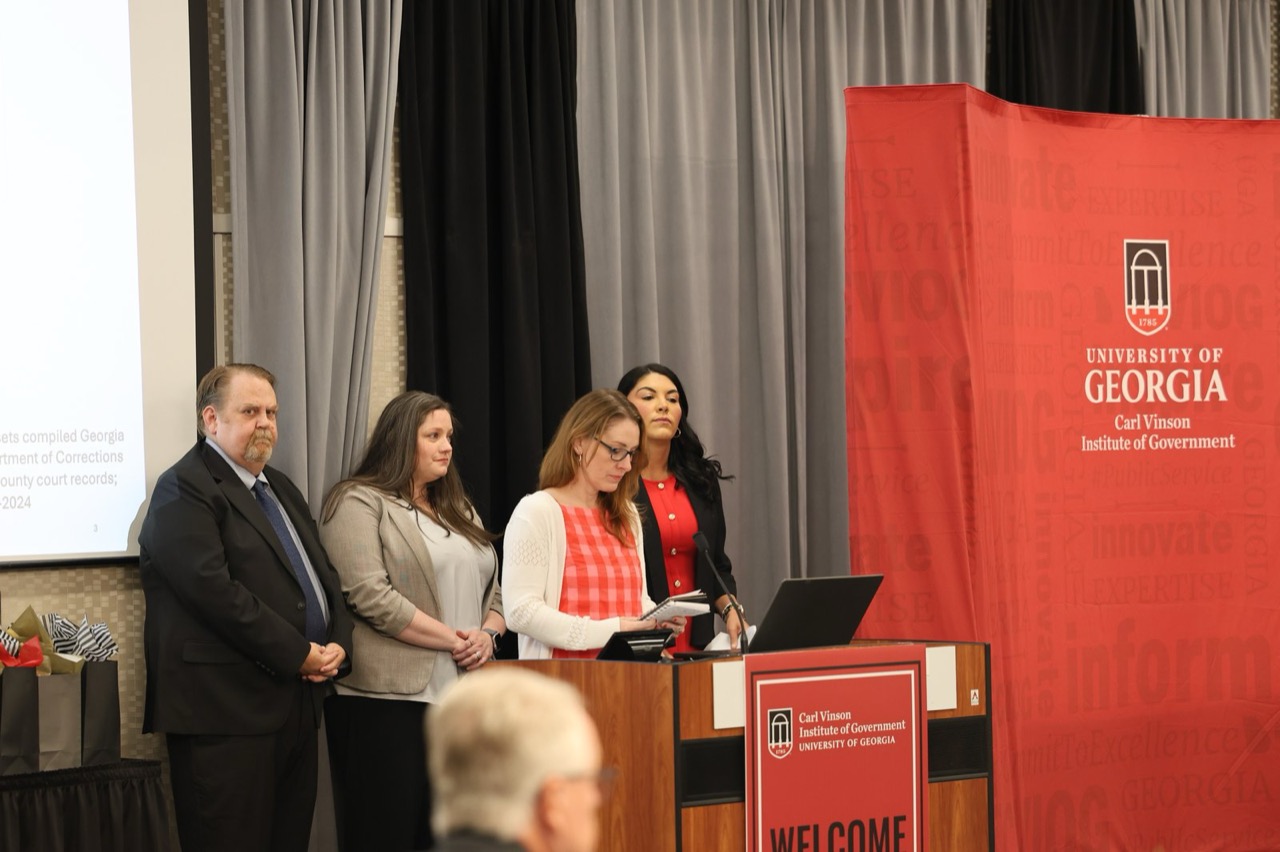 A graduate team presents its capstone project, one of five proposals developed by the Class of 2025–2026.