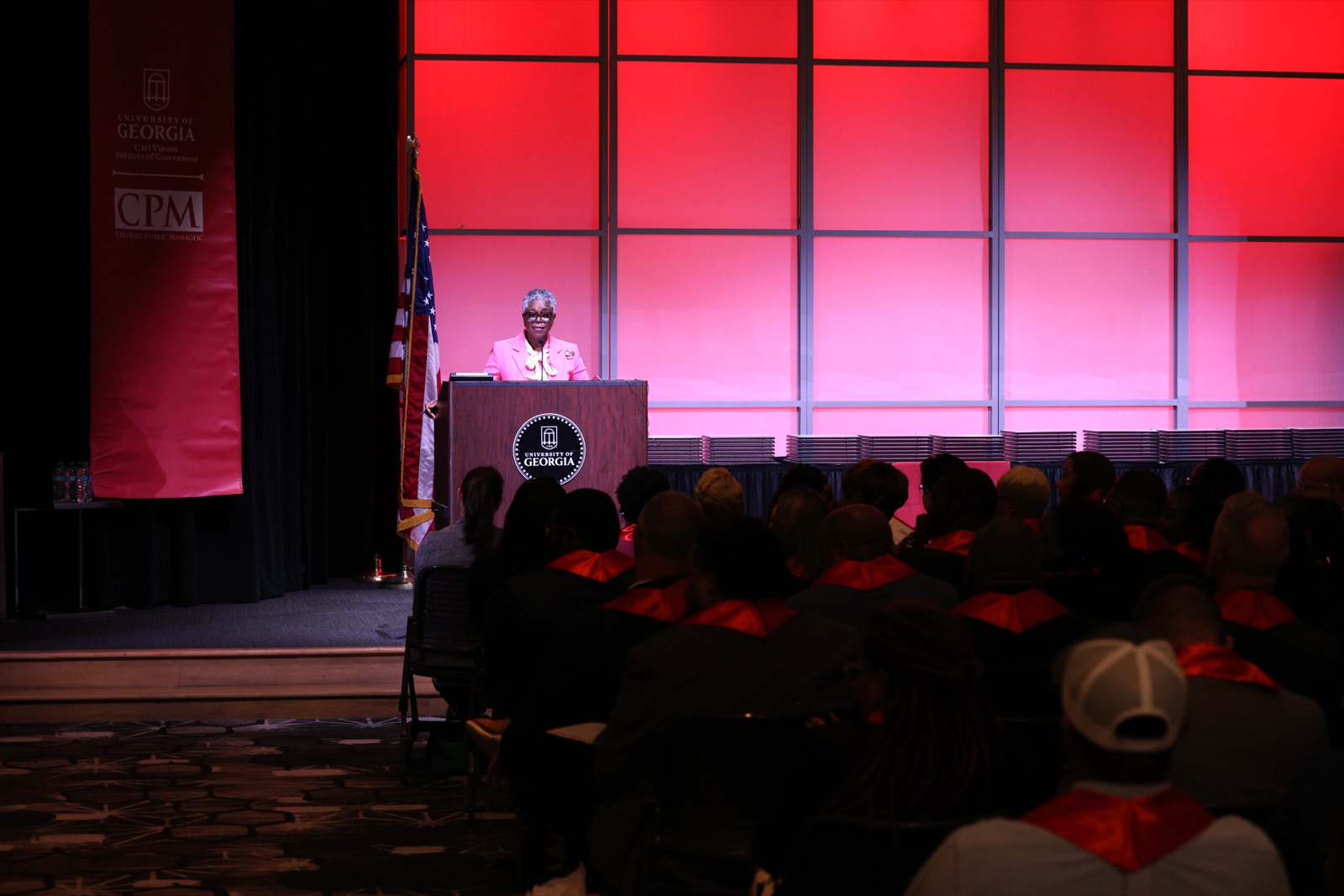 Omotayo Alli, GPDC Executive Director, delivering an inspiring keynote to the graduating CPM class.