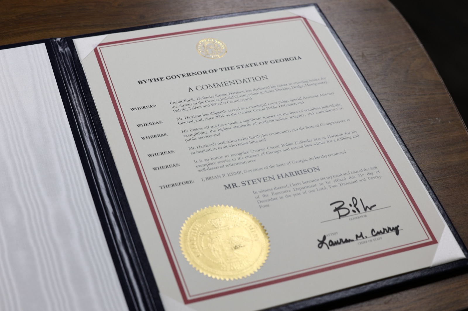 Commendation from Governor Brian P. Kemp